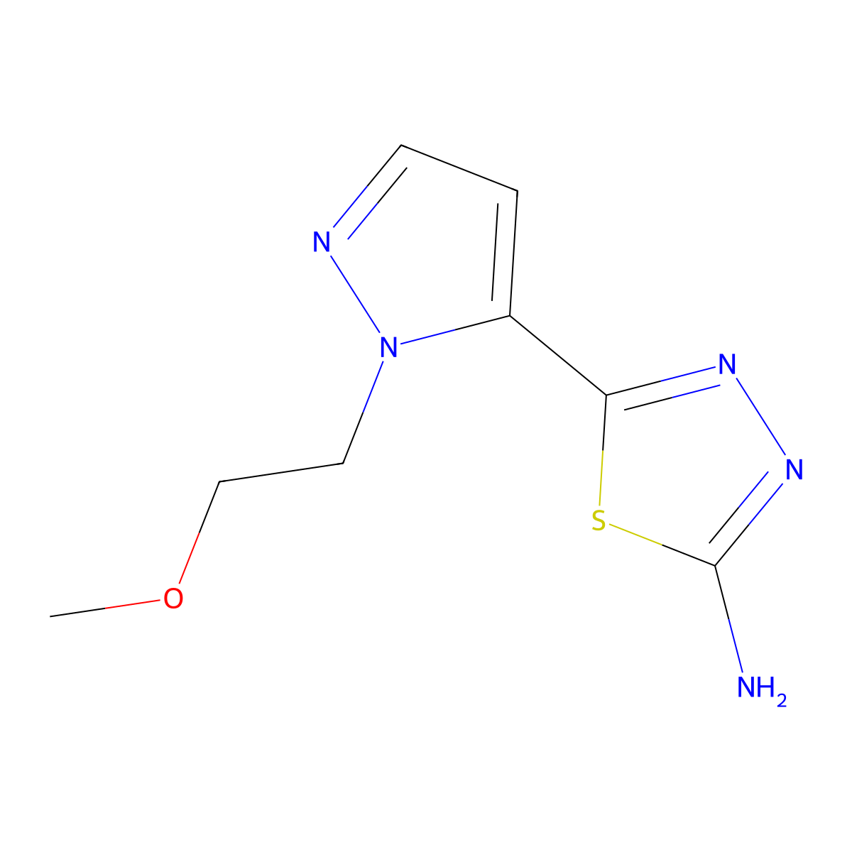5-[1-(2-Methoxyethyl)-1H-pyrazol-5-yl]-1,3,4-thiadiazol-2-amine molecular structure, CAS 1946817-56-6