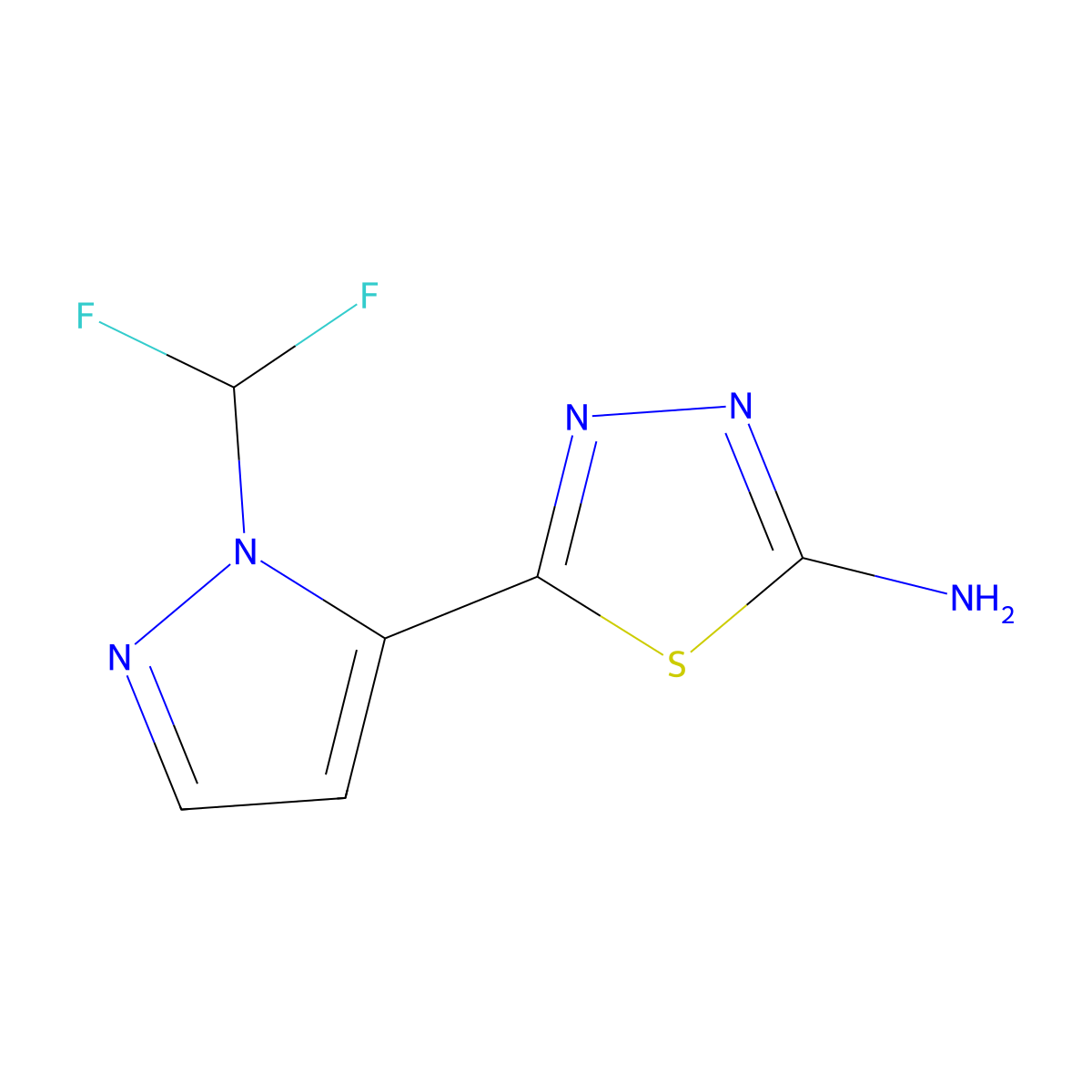 5-[1-(difluoromethyl)-1H-pyrazol-5-yl]-1,3,4-thiadiazol-2-amine molecular structure, CAS 1946817-58-8