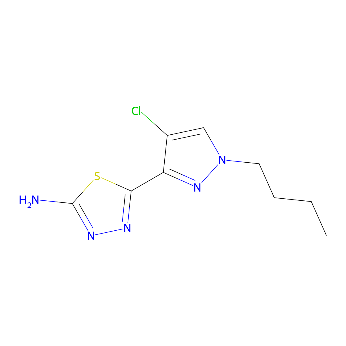 5-(1-butyl-4-chloro-1H-pyrazol-3-yl)-1,3,4-thiadiazol-2-amine molecular structure, CAS 1946817-91-9