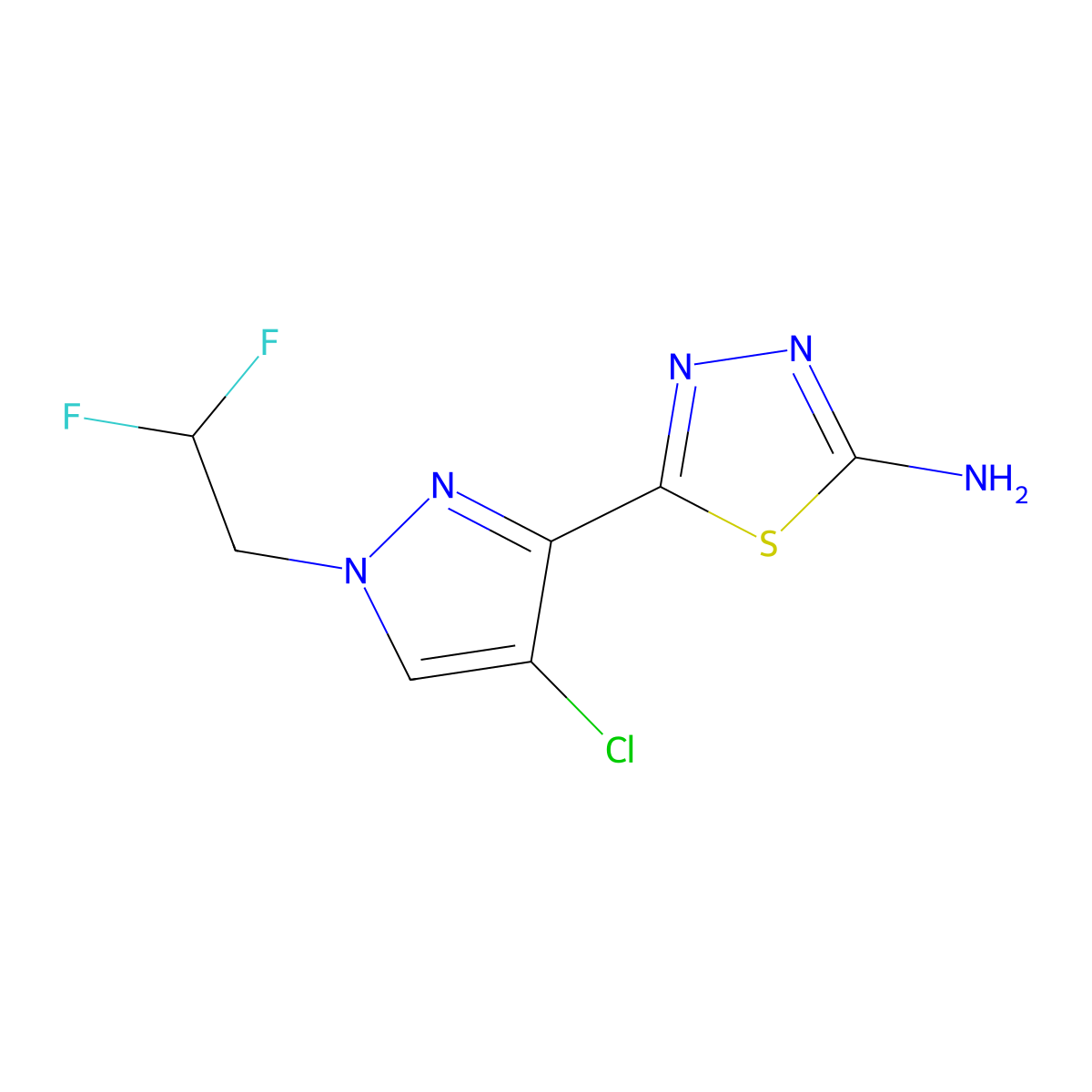 5-[4-chloro-1-(2,2-difluoroethyl)-1H-pyrazol-3-yl]-1,3,4-thiadiazol-2-amine molecular structure, CAS 1946818-02-5