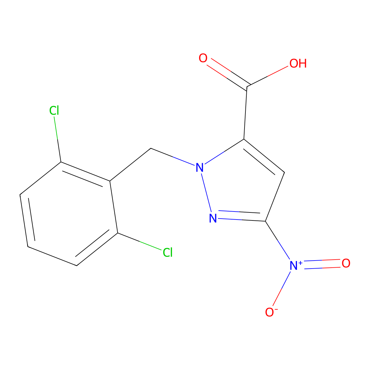 1-(2,6-Dichlorobenzyl)-3-nitro-1H-pyrazole-5-carboxylic acid molecular structure, CAS 1946818-05-8
