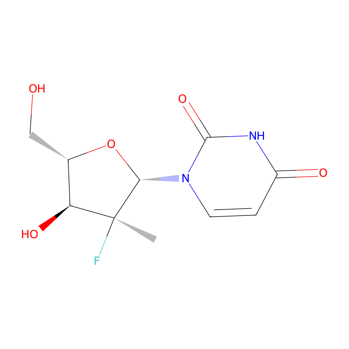 1-((2S,3S,4S,5S)-3-fluoro-4-hydroxy-5-(hydroxymethyl)-3-methyltetrahydrofuran-2-yl)pyrimidine-2,4(1H,3H)-dione molecular structure, CAS 1946820-96-7