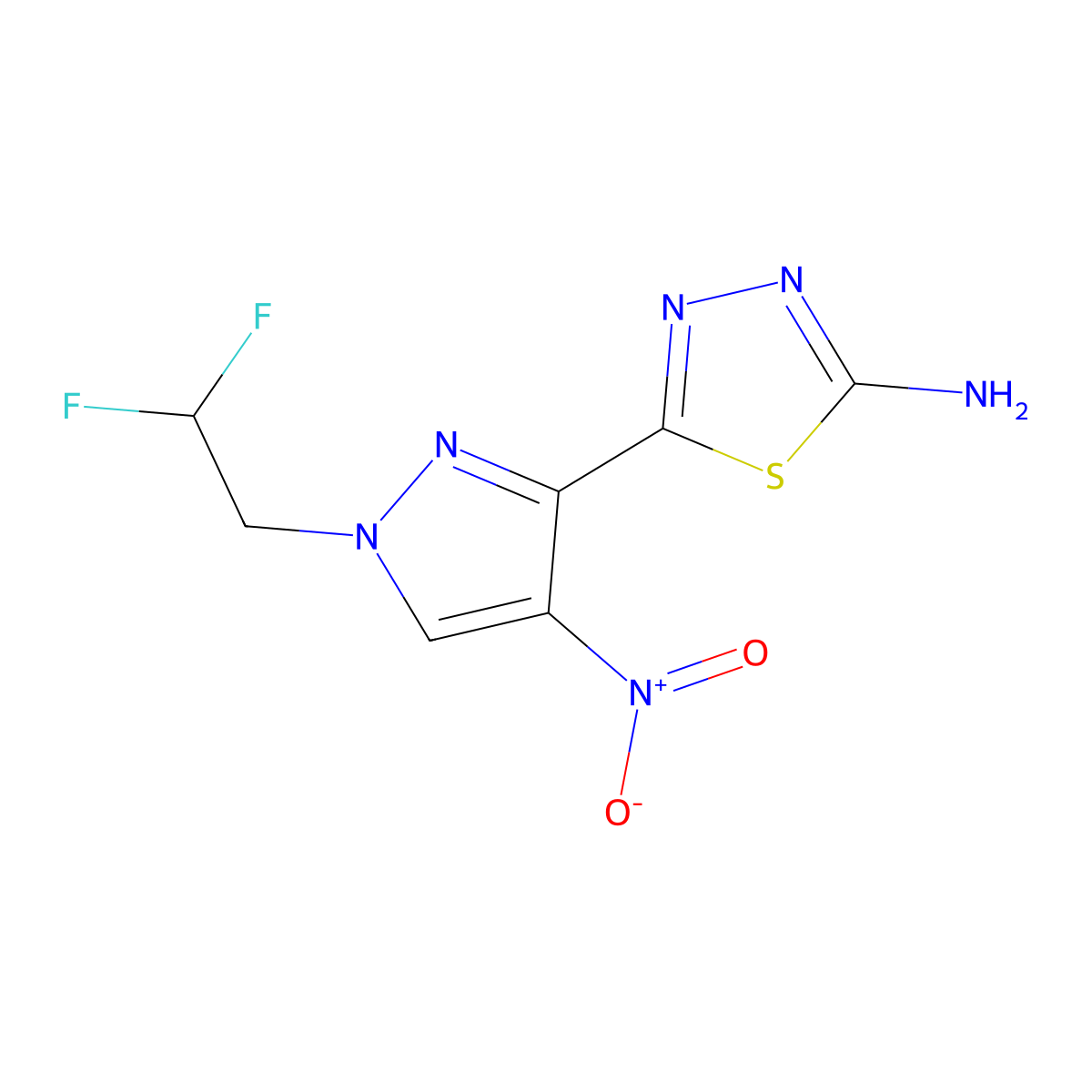 5-[1-(2,2-difluoroethyl)-4-nitro-1H-pyrazol-3-yl]-1,3,4-thiadiazol-2-amine molecular structure, CAS 1946822-04-3