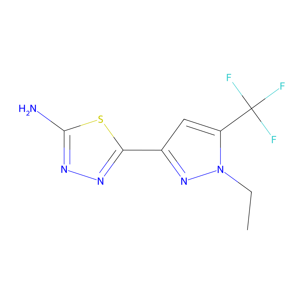 5-[1-ethyl-5-(trifluoromethyl)-1H-pyrazol-3-yl]-1,3,4-thiadiazol-2-amine molecular structure, CAS 1946823-18-2