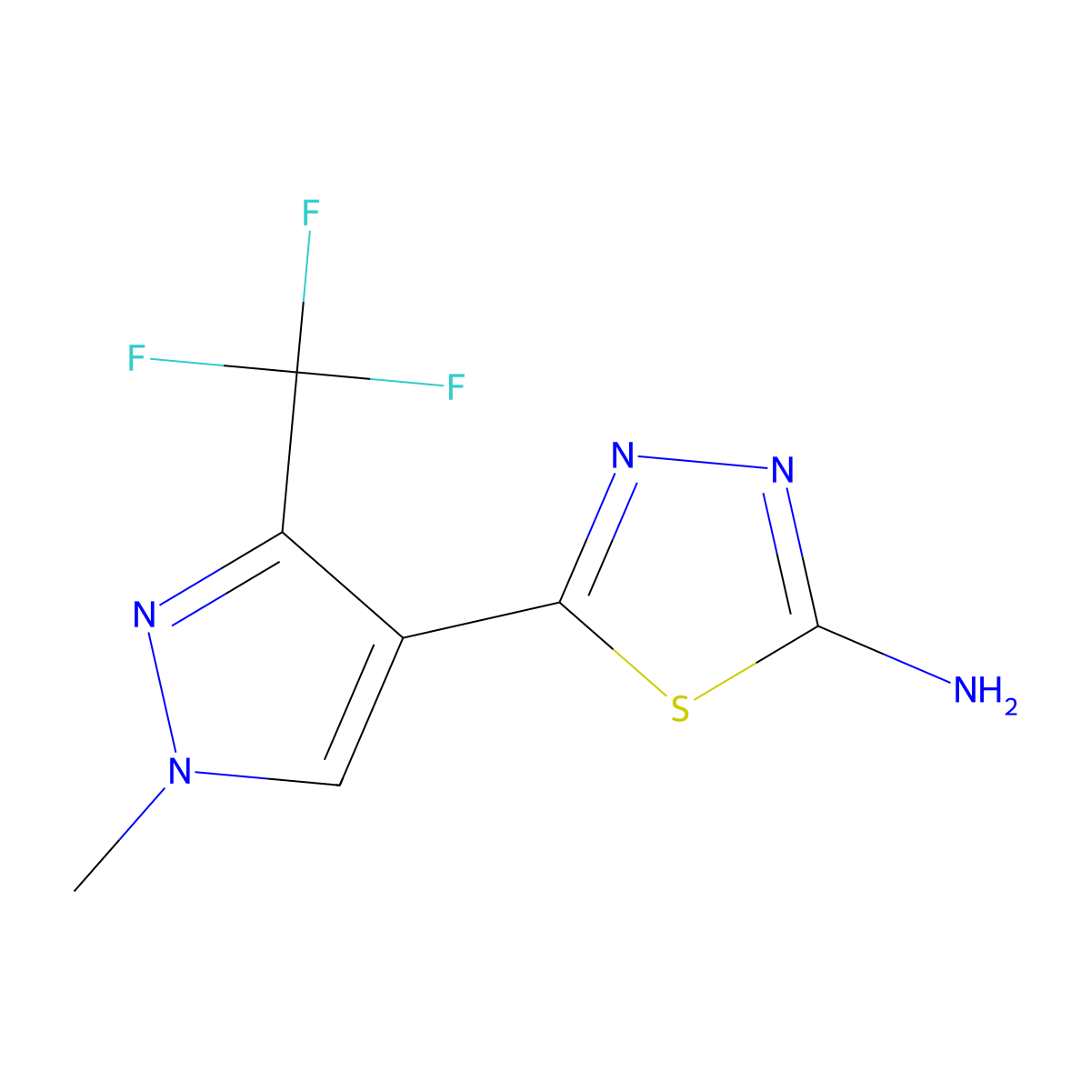 5-[1-methyl-3-(trifluoromethyl)-1H-pyrazol-4-yl]-1,3,4-thiadiazol-2-amine molecular structure, CAS 1946823-20-6