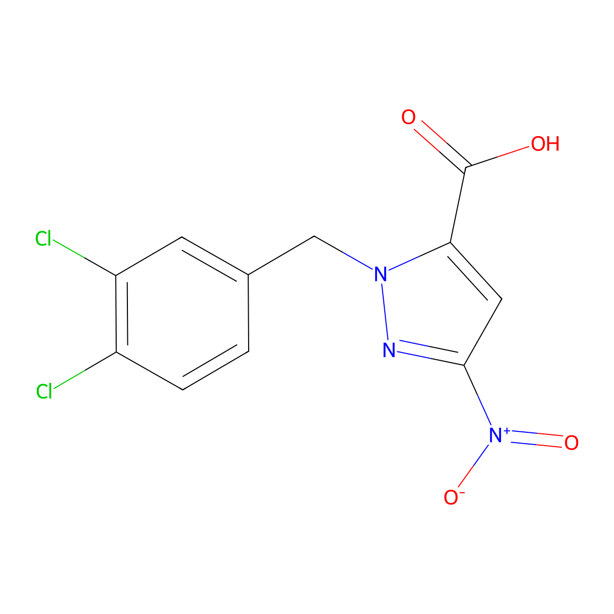 1-(3,4-Dichlorobenzyl)-3-nitro-1H-pyrazole-5-carboxylic acid molecular structure, CAS 1946823-48-8