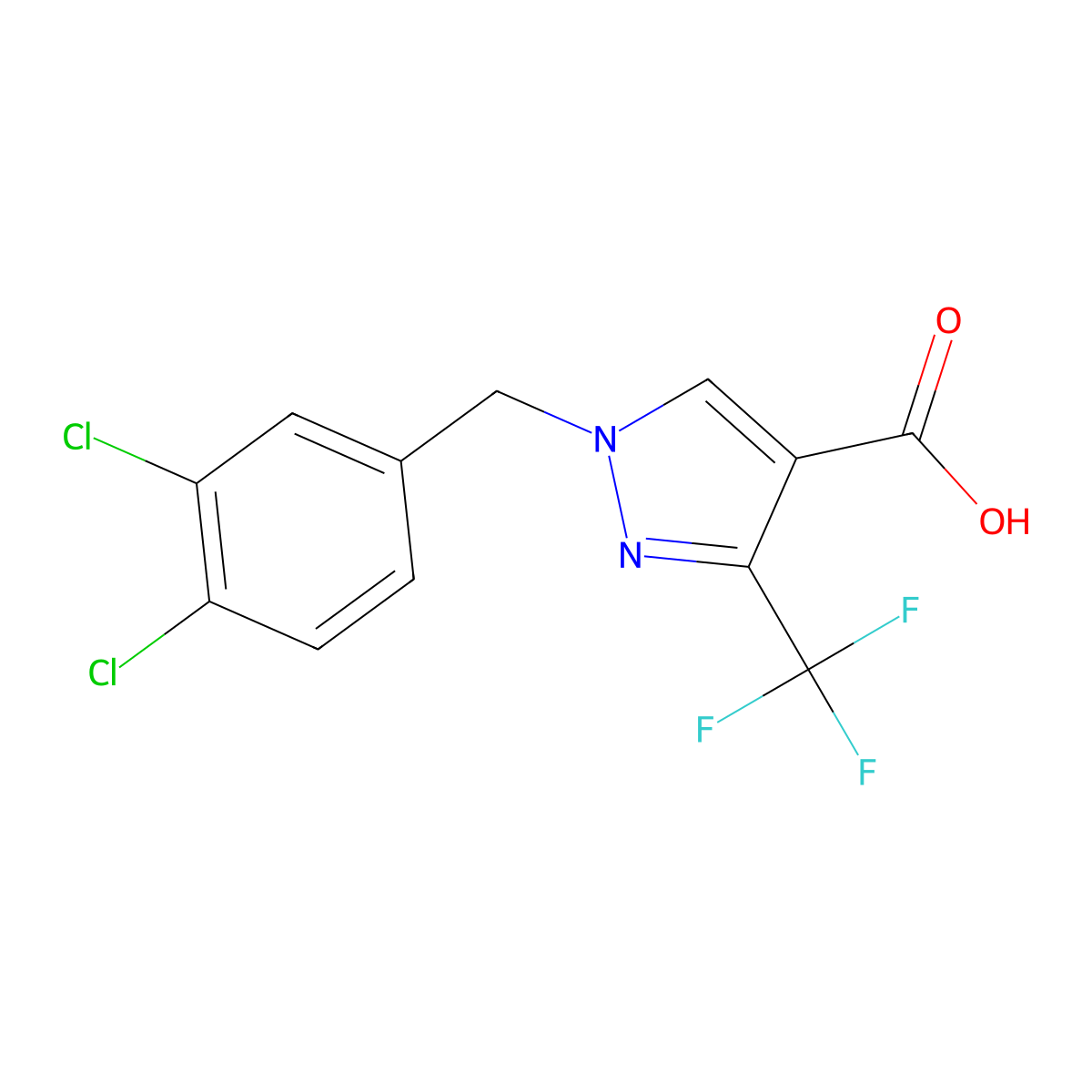 1-(3,4-Dichlorobenzyl)-3-(trifluoromethyl)-1H-pyrazole-4-carboxylic acid molecular structure, CAS 1946823-50-2