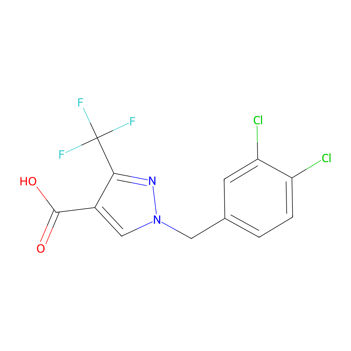 1-(3,4-Dichlorobenzyl)-3-(trifluoromethyl)-1H-pyrazole-4-carboxylic acid molecular structure, CAS 1946823-50-2