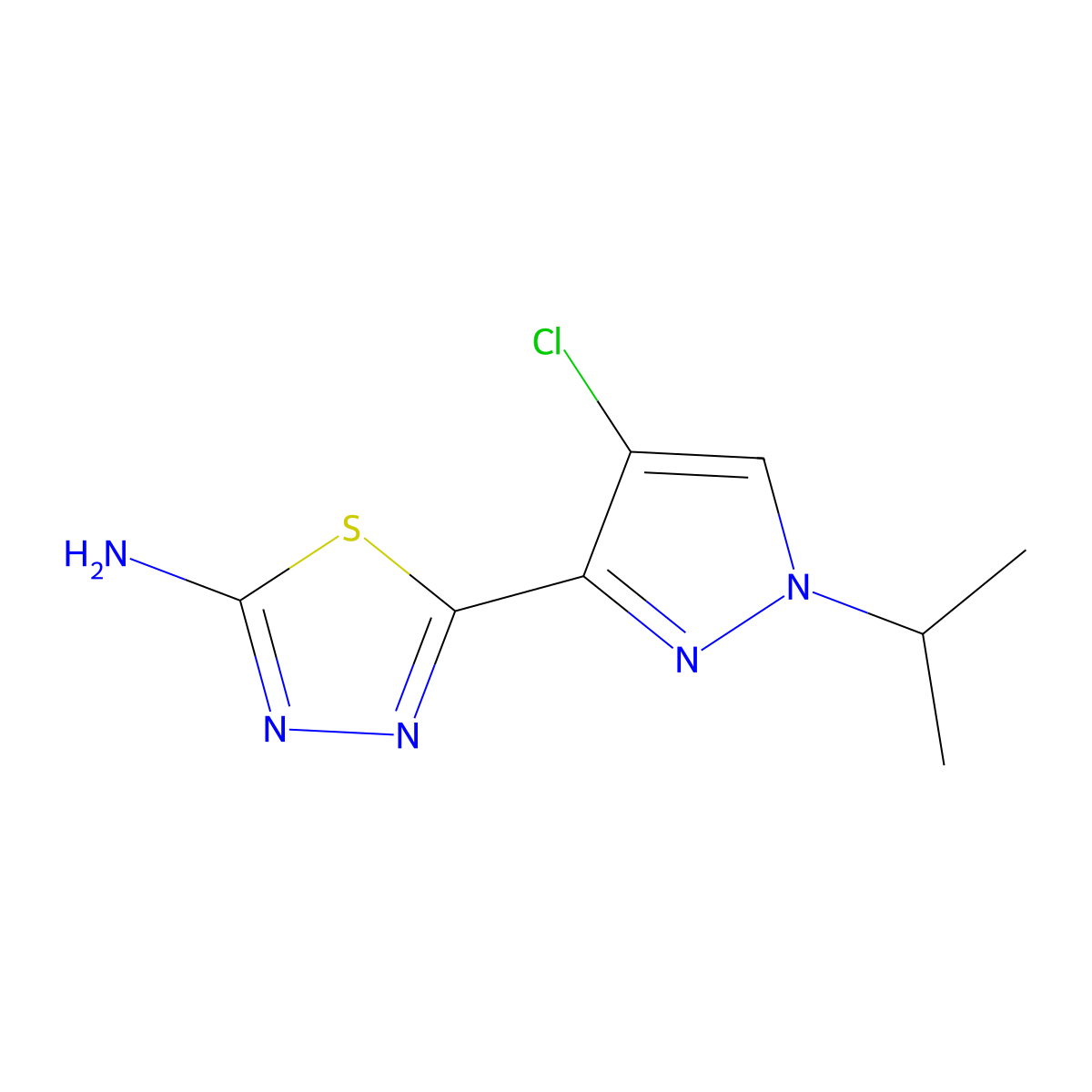 5-[4-chloro-1-(propan-2-yl)-1H-pyrazol-3-yl]-1,3,4-thiadiazol-2-amine molecular structure, CAS 1946823-66-0