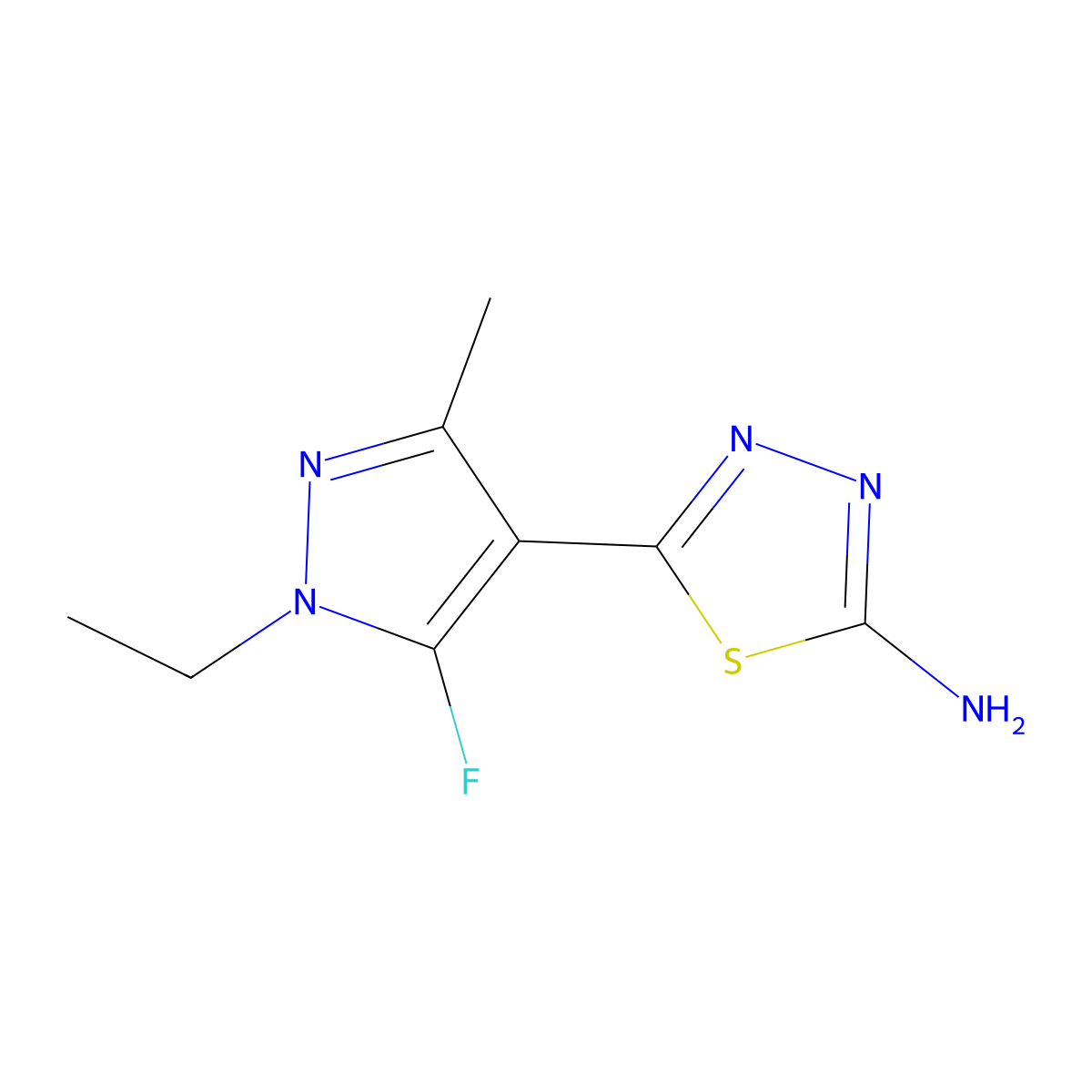 5-(1-ethyl-5-fluoro-3-methyl-1H-pyrazol-4-yl)-1,3,4-thiadiazol-2-amine molecular structure, CAS 1946823-67-1