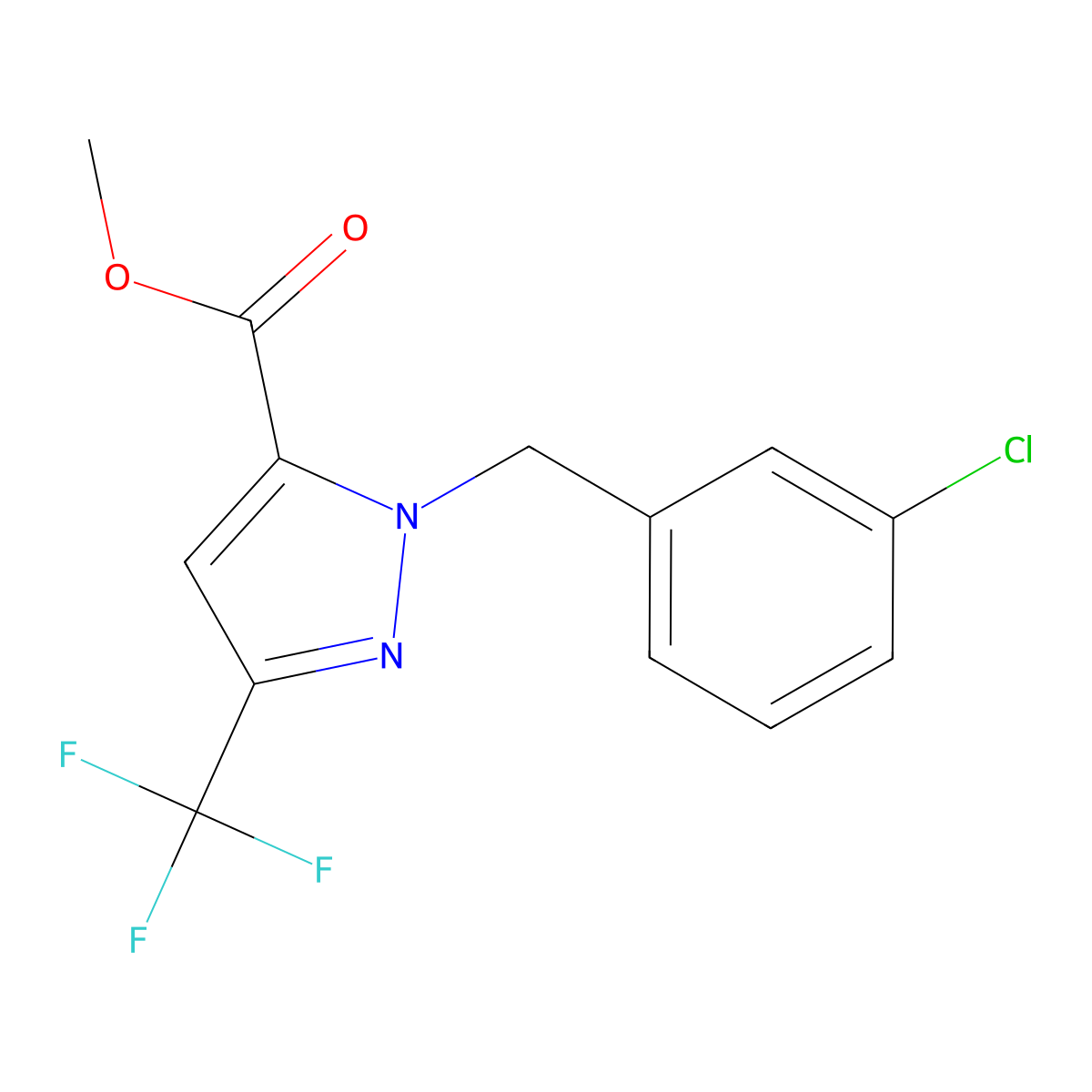 Methyl 1-(3-chlorobenzyl)-3-(trifluoromethyl)-1H-pyrazole-5-carboxylate molecular structure, CAS 1946823-73-9