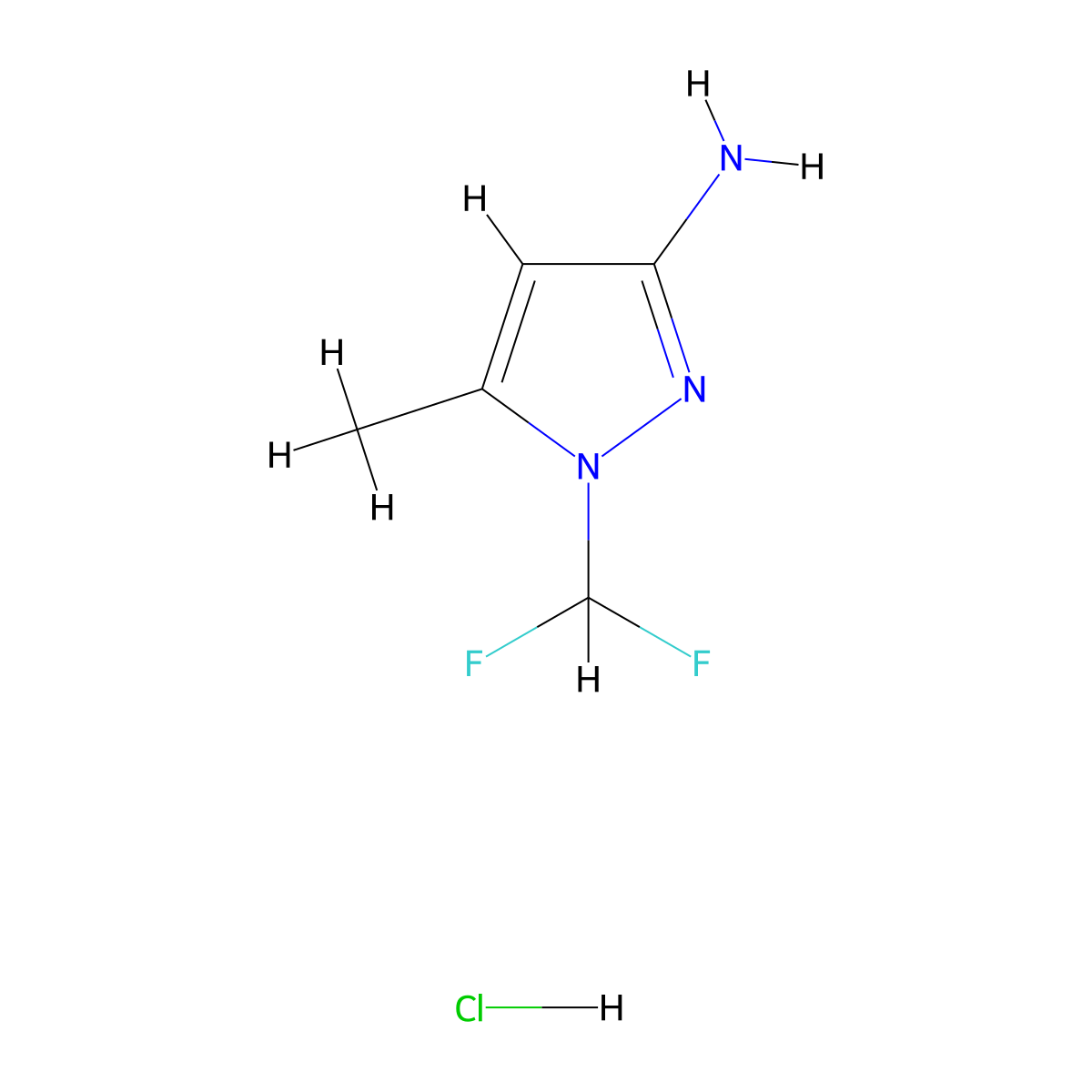 1-(Difluoromethyl)-5-methyl-1H-pyrazol-3-amine hydrochloride molecular structure, CAS 1946823-76-2