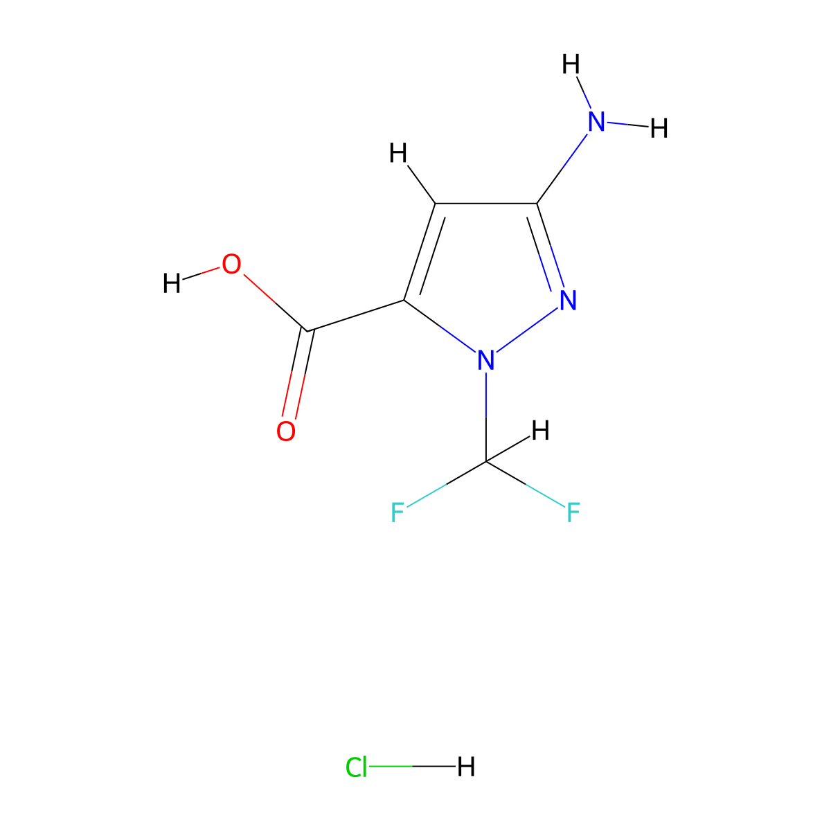 3-Amino-1-(difluoromethyl)-1H-pyrazole-5-carboxylic acid hydrochloride molecular structure, CAS 1946828-30-3