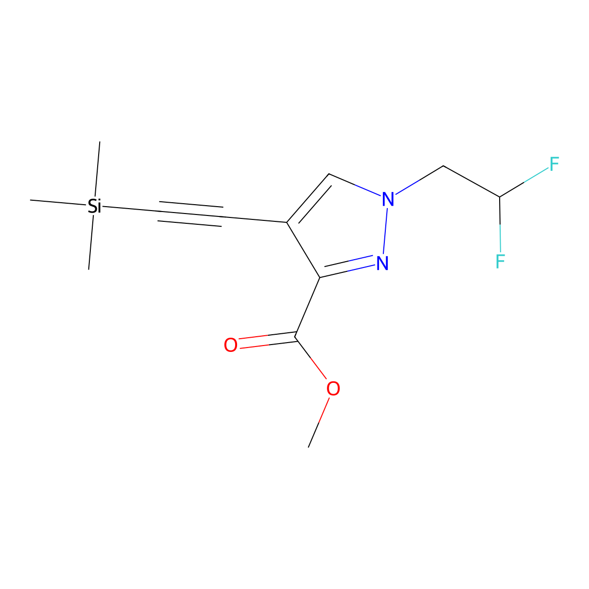 Methyl 1-(2,2-difluoroethyl)-4-[(trimethylsilyl)ethynyl]-1H-pyrazole-3-carboxylate molecular structure, CAS 1946828-49-4