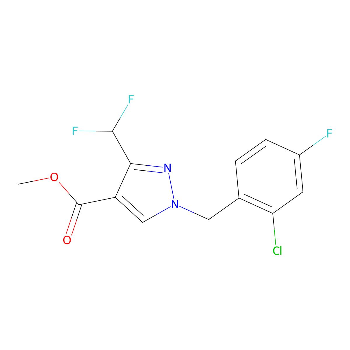 Methyl 1-(2-chloro-4-fluorobenzyl)-3-(difluoromethyl)-1H-pyrazole-4-carboxylate molecular structure, CAS 1946828-52-9