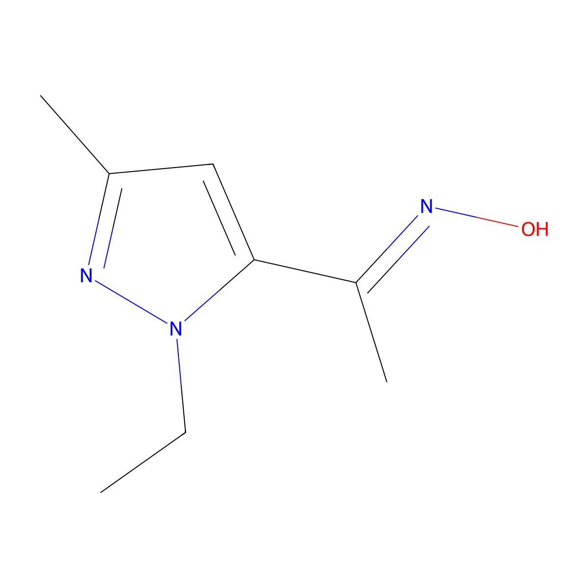 N-[1-(2-ethyl-5-methylpyrazol-3-yl)ethylidene]hydroxylamine molecular structure, CAS 1946833-01-7