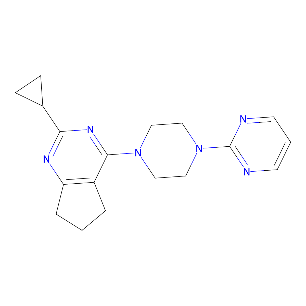 2-(4-{2-cyclopropyl-5H,6H,7H-cyclopenta[d]pyrimidin-4-yl}piperazin-1-yl)pyrimidine molecular structure, CAS 1947261-10-0