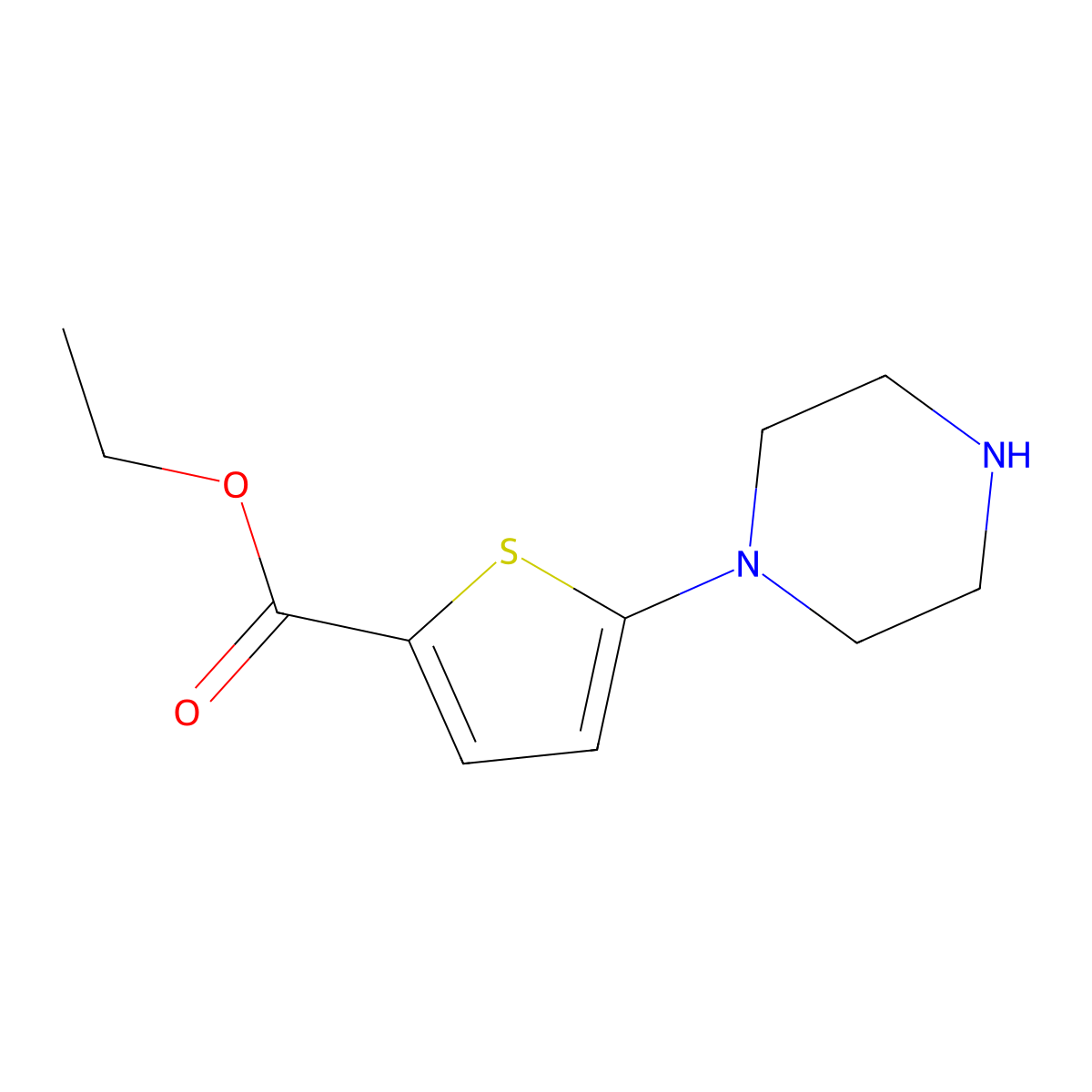 Ethyl 5-(piperazin-1-yl)thiophene-2-carboxylate molecular structure, CAS 1947313-10-1