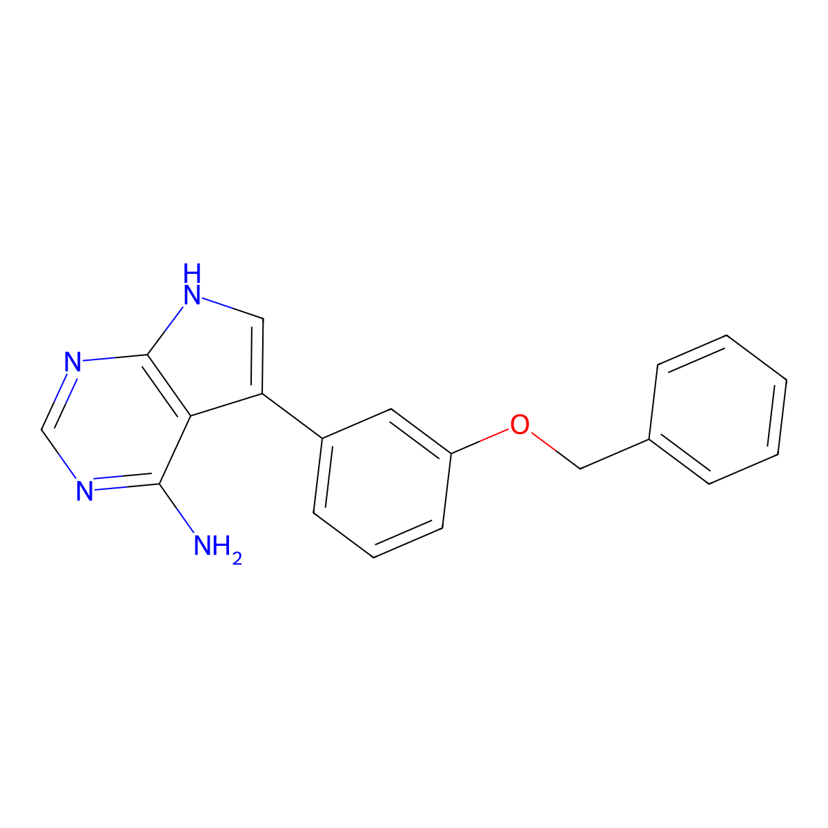 5-(3-(benzyloxy)phenyl)-7H-pyrrolo[2,3-d]pyrimidin-4-amine molecular structure, CAS 194787-36-5