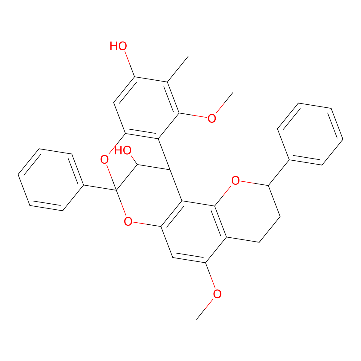 9,19-Dimethoxy-18-methyl-5,13-diphenyl-4,12,14-trioxapentacyclo[11.7.1.02,11.03,8.015,20]henicosa-2,8,10,15(20),16,18-hexaene-17,21-diol molecular structure, CAS 194794-47-3