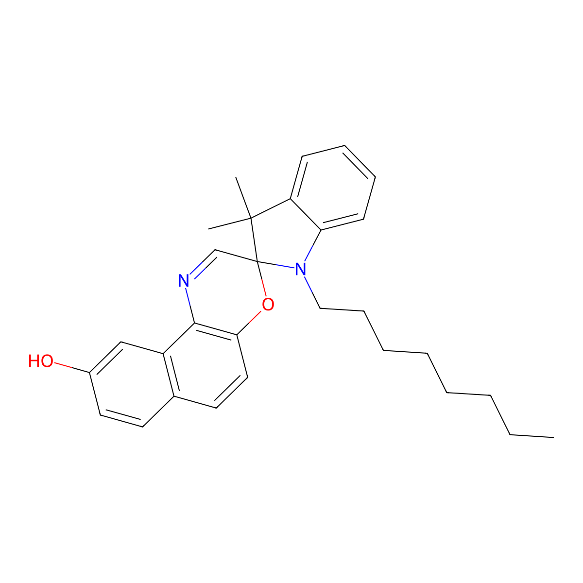 3',3'-dimethyl-1'-octylspiro(3H-naphtho[2,1-b][1,4]oxazine-3,2'-indoline)-9-ol molecular structure, CAS 194802-35-2