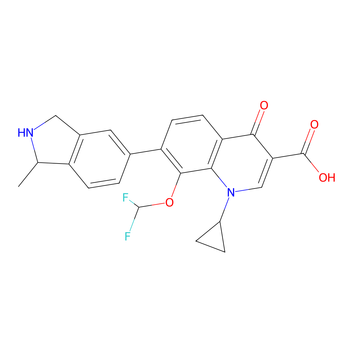 1-Cyclopropyl-8-(difluoromethoxy)-7-(1-methylisoindolin-5-yl)-4-oxo-1,4-dihydroquinoline-3-carboxylic acid molecular structure, CAS 194804-72-3
