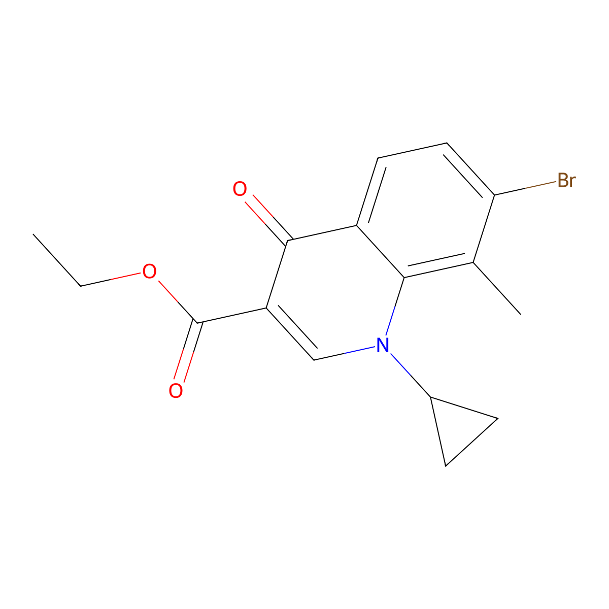 Ethyl 7-bromo-1-cyclopropyl-8-methyl-4-oxo-1,4-dihydroquinoline-3-carboxylate molecular structure, CAS 194805-04-4
