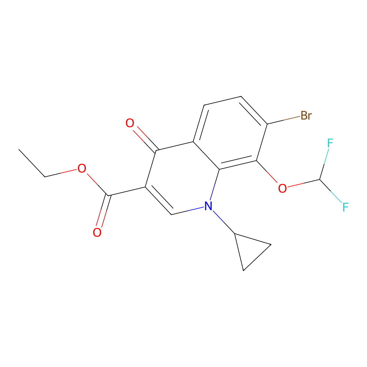 Ethyl 7-bromo-1-cyclopropyl-8-(difluoromethoxy)-4-oxo-1,4-dihydro-3-quinolinecarboxylate molecular structure, CAS 194805-07-7