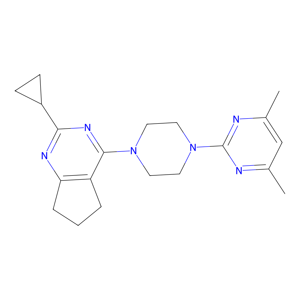 2-(4-{2-cyclopropyl-5H,6H,7H-cyclopenta[d]pyrimidin-4-yl}piperazin-1-yl)-4,6-dimethylpyrimidine molecular structure, CAS 1948500-78-4