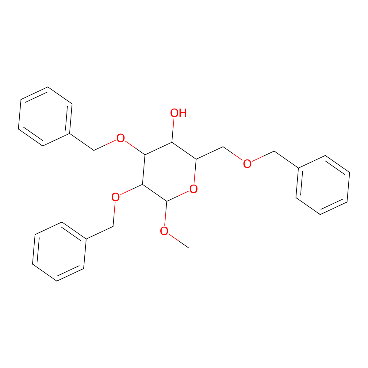 Methyl 2,3,6-tri-O-benzyl-b-D-glucopyranoside molecular structure, CAS 19488-49-4