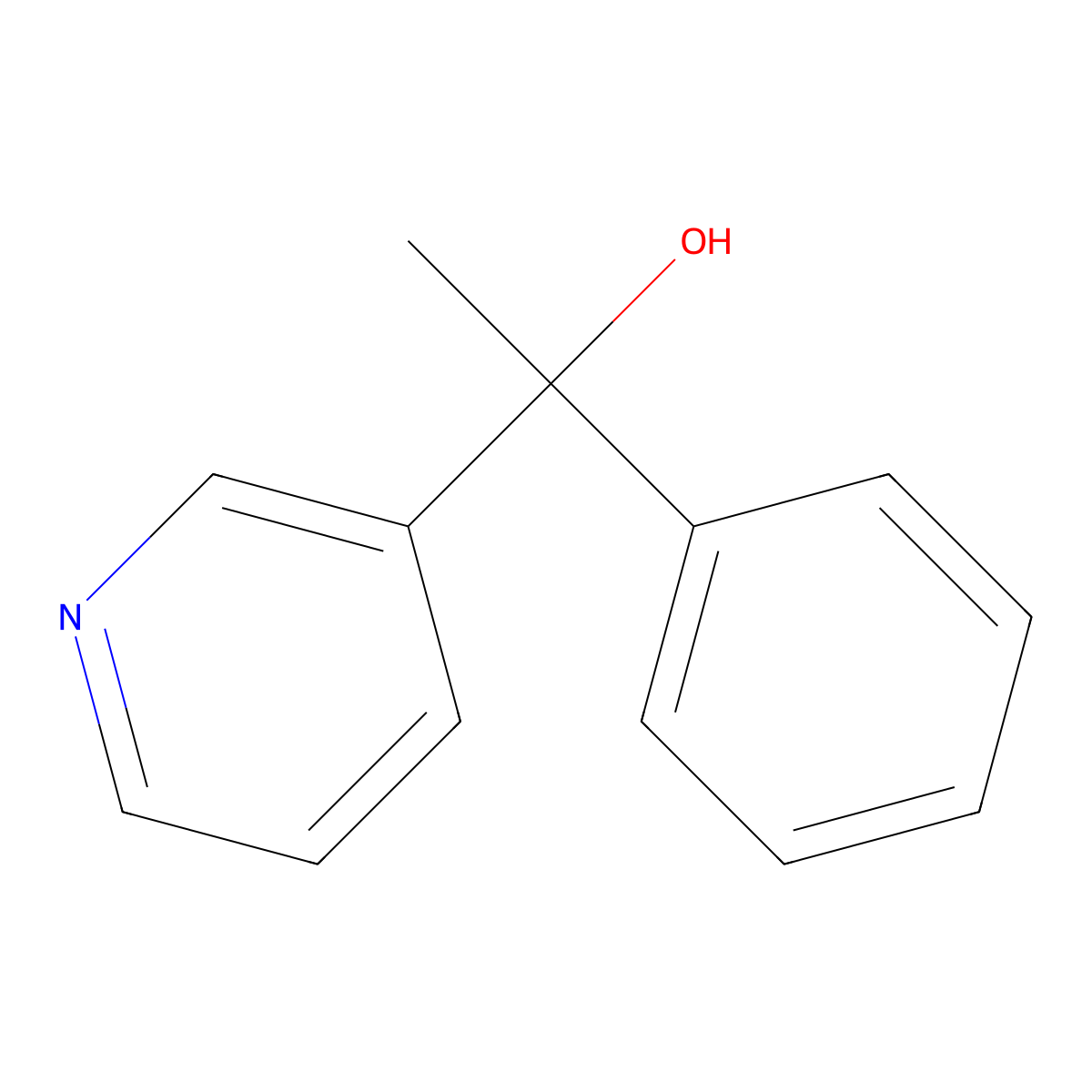 alpha-Methyl-alpha-phenyl-3-pyridinemethanol molecular structure, CAS 19490-93-8