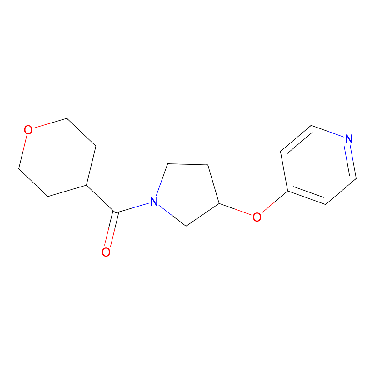 (3-(pyridin-4-yloxy)pyrrolidin-1-yl)(tetrahydro-2H-pyran-4-yl)methanone molecular structure, CAS 1949031-23-5
