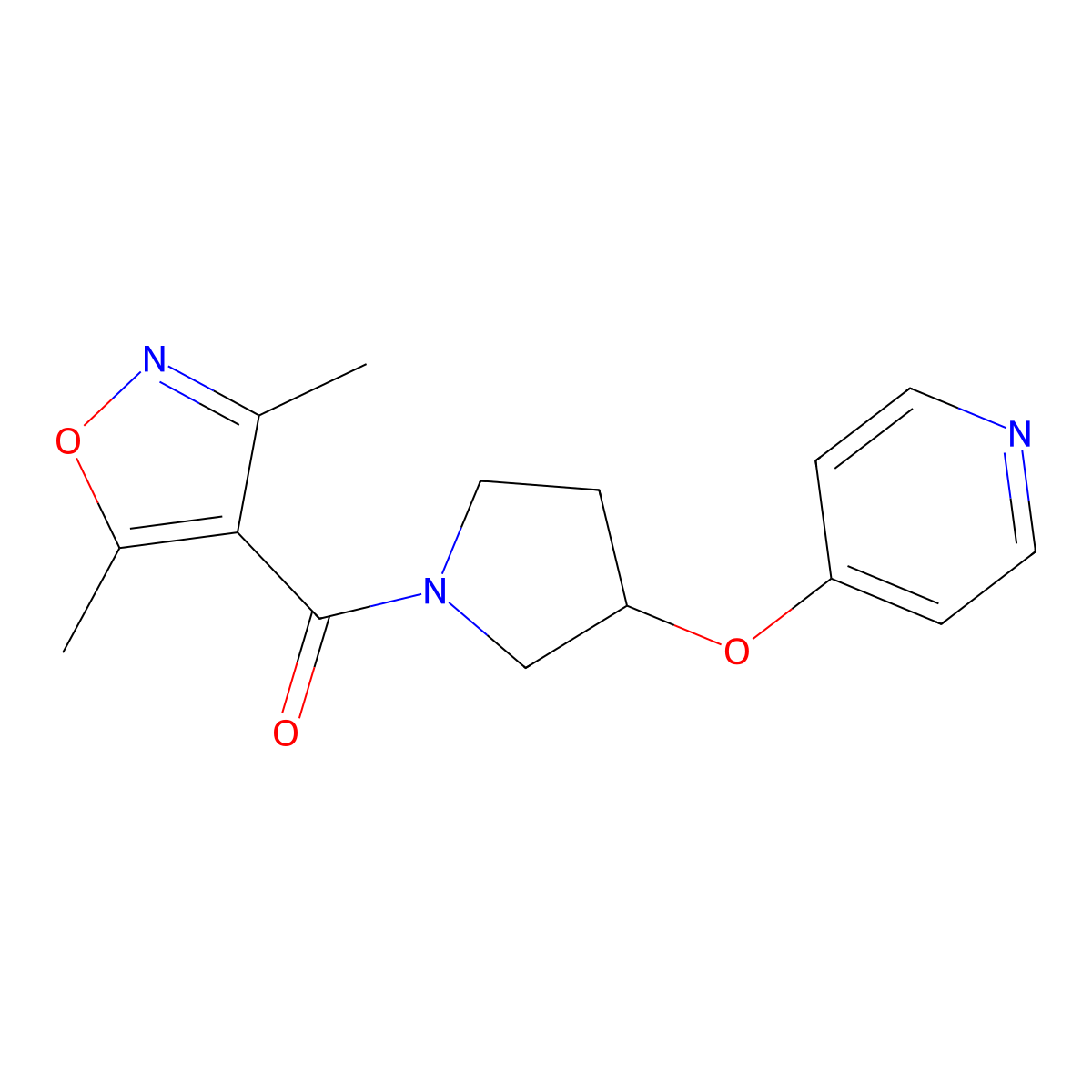 (3,5-Dimethylisoxazol-4-yl)(3-(pyridin-4-yloxy)pyrrolidin-1-yl)methanone molecular structure, CAS 1949199-24-9