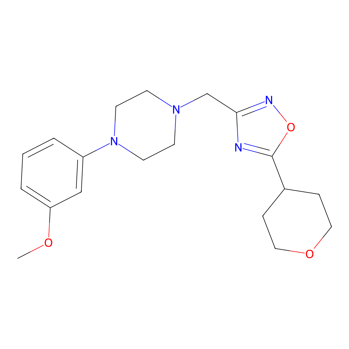 1-(3-Methoxyphenyl)-4-{[5-(oxan-4-yl)-1,2,4-oxadiazol-3-yl]methyl}piperazine molecular structure, CAS 1949301-15-8