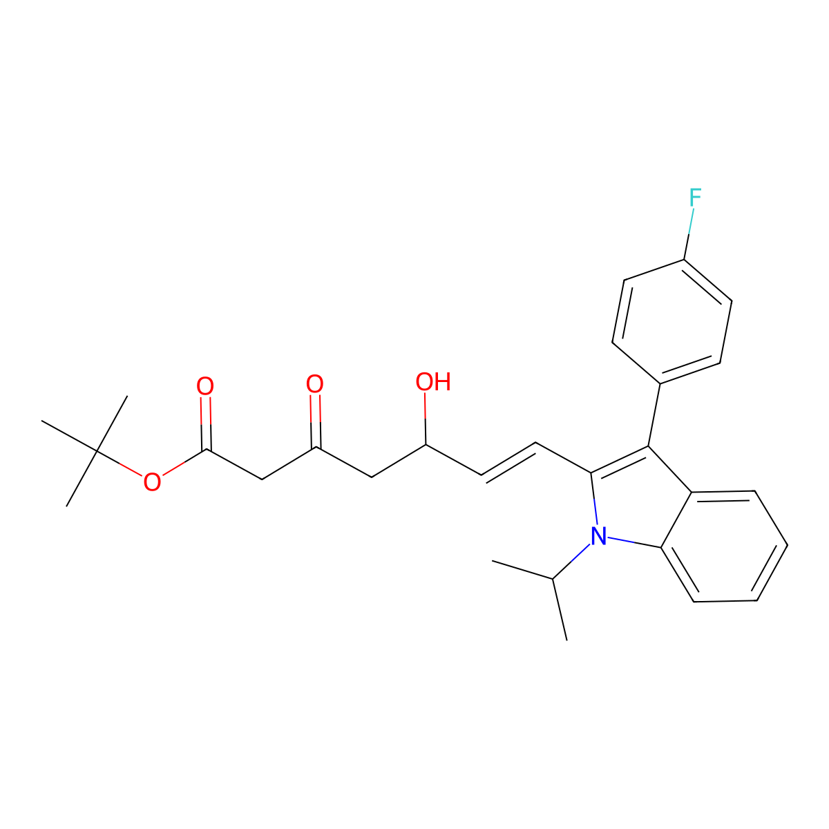 1,1-Dimethylethyl (6E)-7-(3-(4-fluorophenyl)-1-(1-methylethyl)-1H-indol-2-yl)-5-hydroxy-3-oxo-6-heptenoate molecular structure, CAS 194934-95-7
