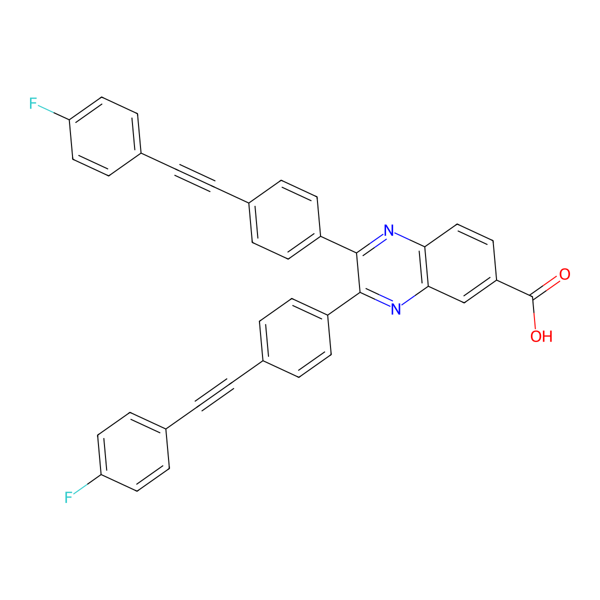 2,3-Bis{4-[(4-fluorophenyl)ethynyl]phenyl}-6-quinoxalinecarboxylic acid molecular structure, CAS 194936-22-6