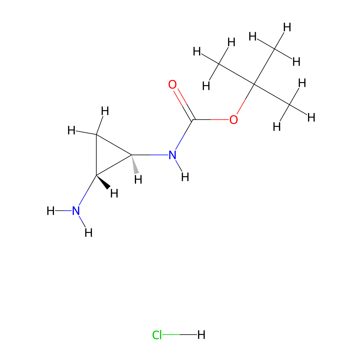 rac-tert-butyl N-[(1R,2R)-2-aminocyclopropyl]carbamate hydrochloride molecular structure, CAS 1949805-93-9