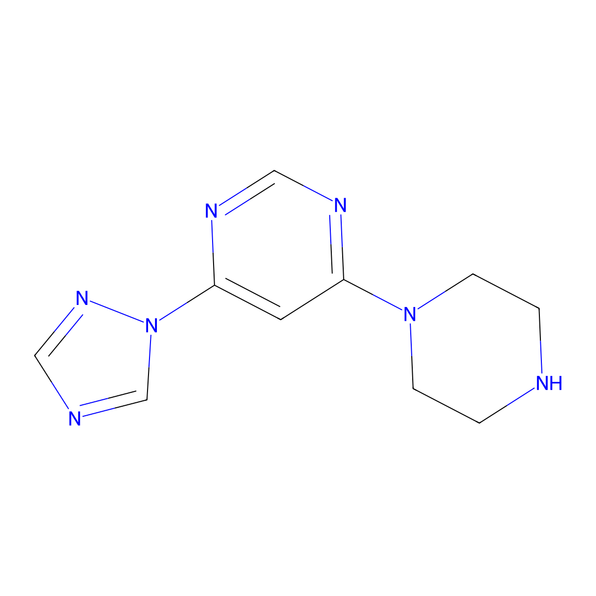 4-(piperazin-1-yl)-6-(1H-1,2,4-triazol-1-yl)pyrimidine molecular structure, CAS 1949815-87-5