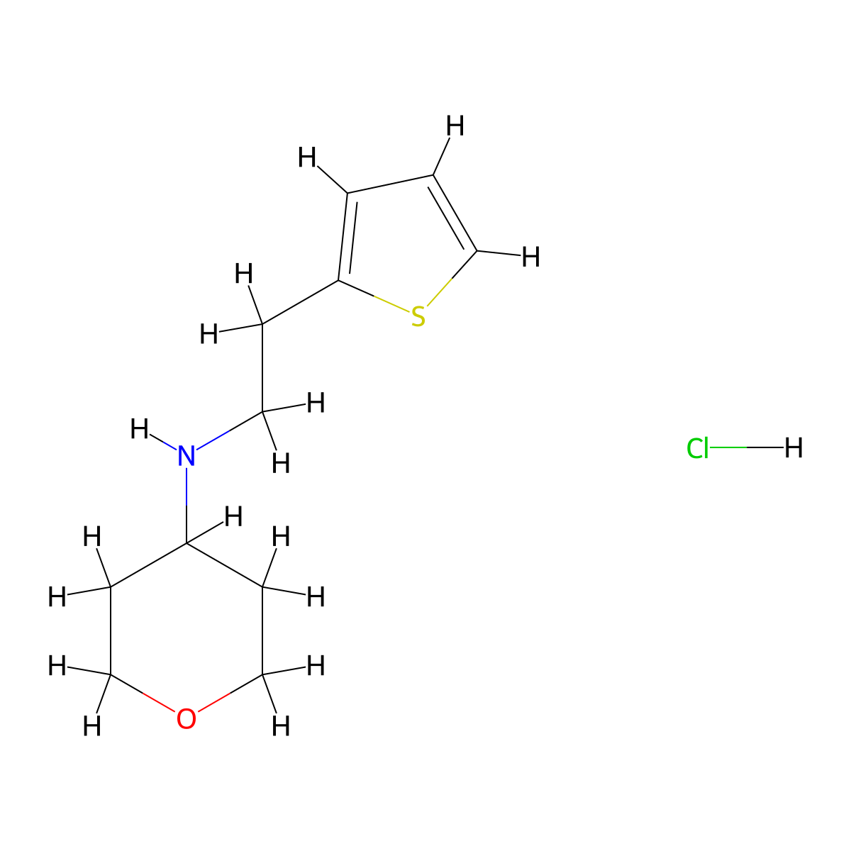 N-(2-(thiophen-2-yl)ethyl)tetrahydro-2H-pyran-4-amine hydrochloride molecular structure, CAS 1949815-96-6