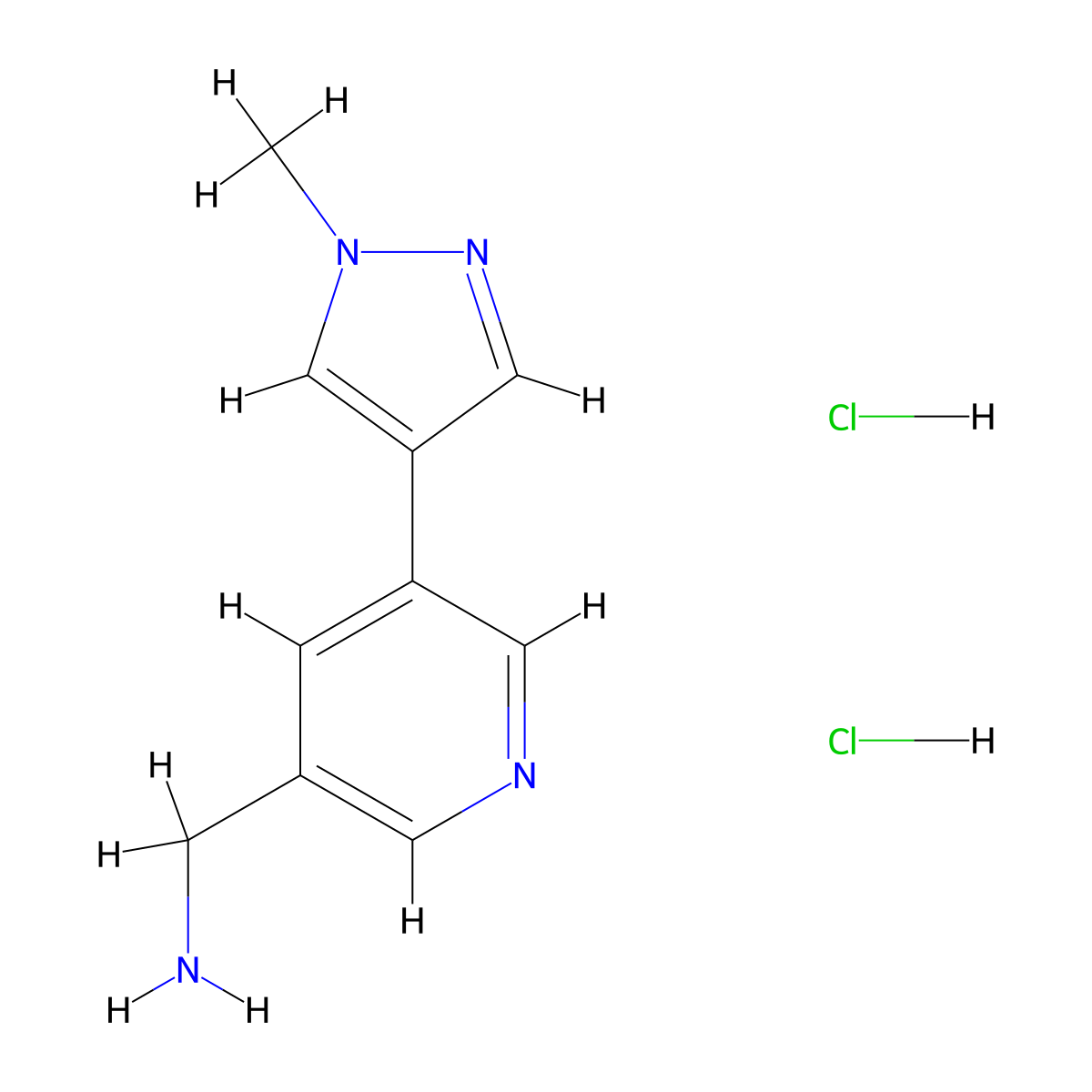 (5-(1-methyl-1H-pyrazol-4-yl)pyridin-3-yl)methanamine dihydrochloride molecular structure, CAS 1949816-16-3