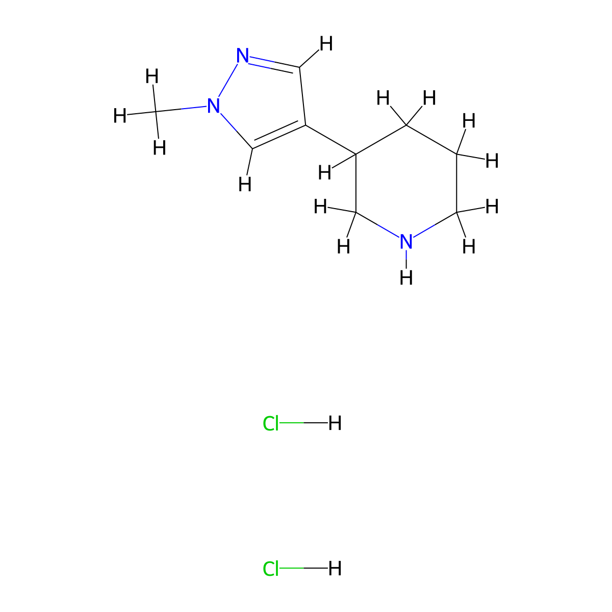 3-(1-methyl-1H-pyrazol-4-yl)piperidine dihydrochloride molecular structure, CAS 1949816-28-7
