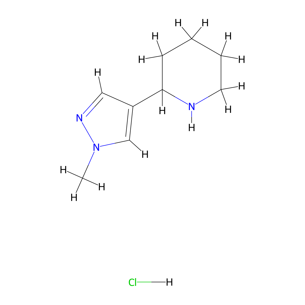 2-(1-methyl-1H-pyrazol-4-yl)piperidine hydrochloride molecular structure, CAS 1949816-39-0