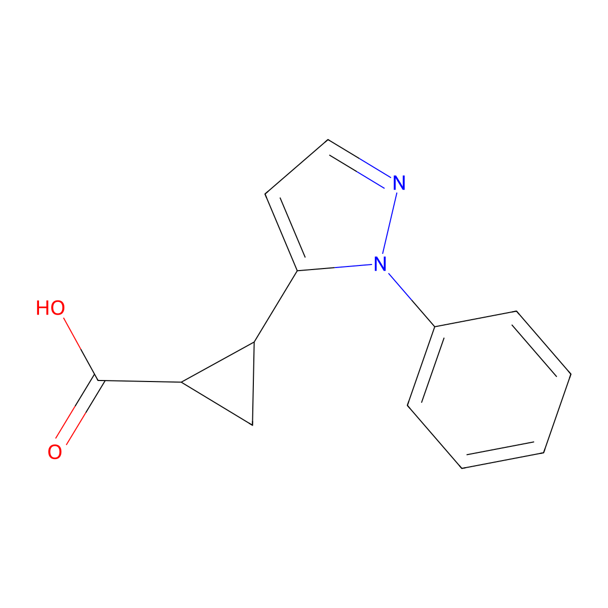 2-(1-phenyl-1H-pyrazol-5-yl)cyclopropane-1-carboxylic acid molecular structure, CAS 1949816-40-3