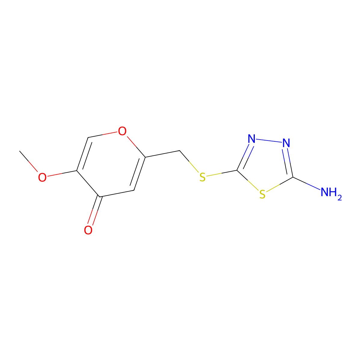 2-(((5-amino-1,3,4-thiadiazol-2-yl)thio)methyl)-5-methoxy-4H-pyran-4-one molecular structure, CAS 1949816-69-6