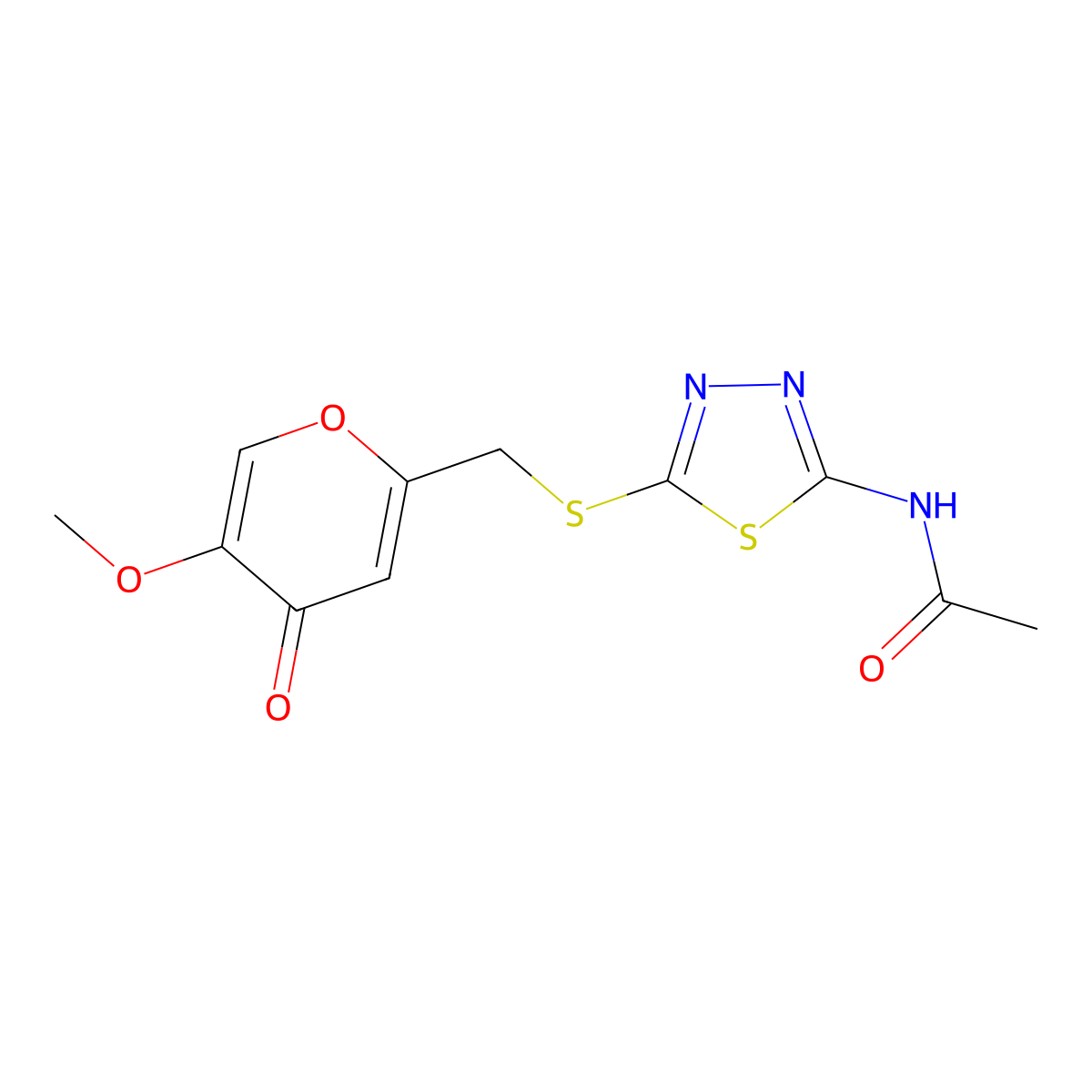 N-(5-(((5-methoxy-4-oxo-4H-pyran-2-yl)methyl)thio)-1,3,4-thiadiazol-2-yl)acetamide molecular structure, CAS 1949836-80-9