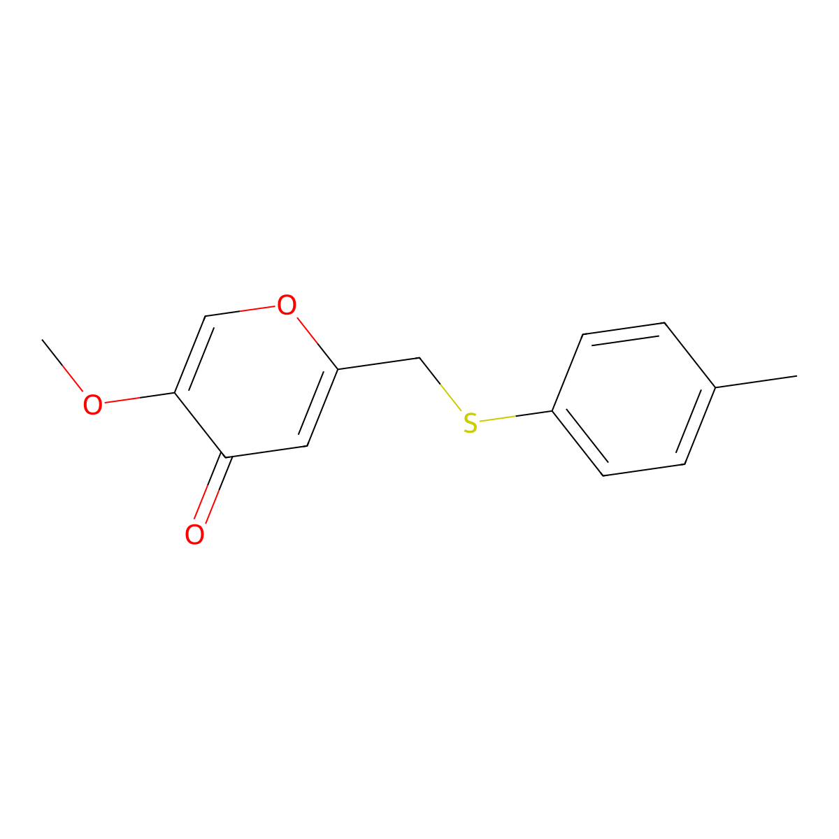 5-methoxy-2-((p-tolylthio)methyl)-4H-pyran-4-one molecular structure, CAS 1949836-81-0