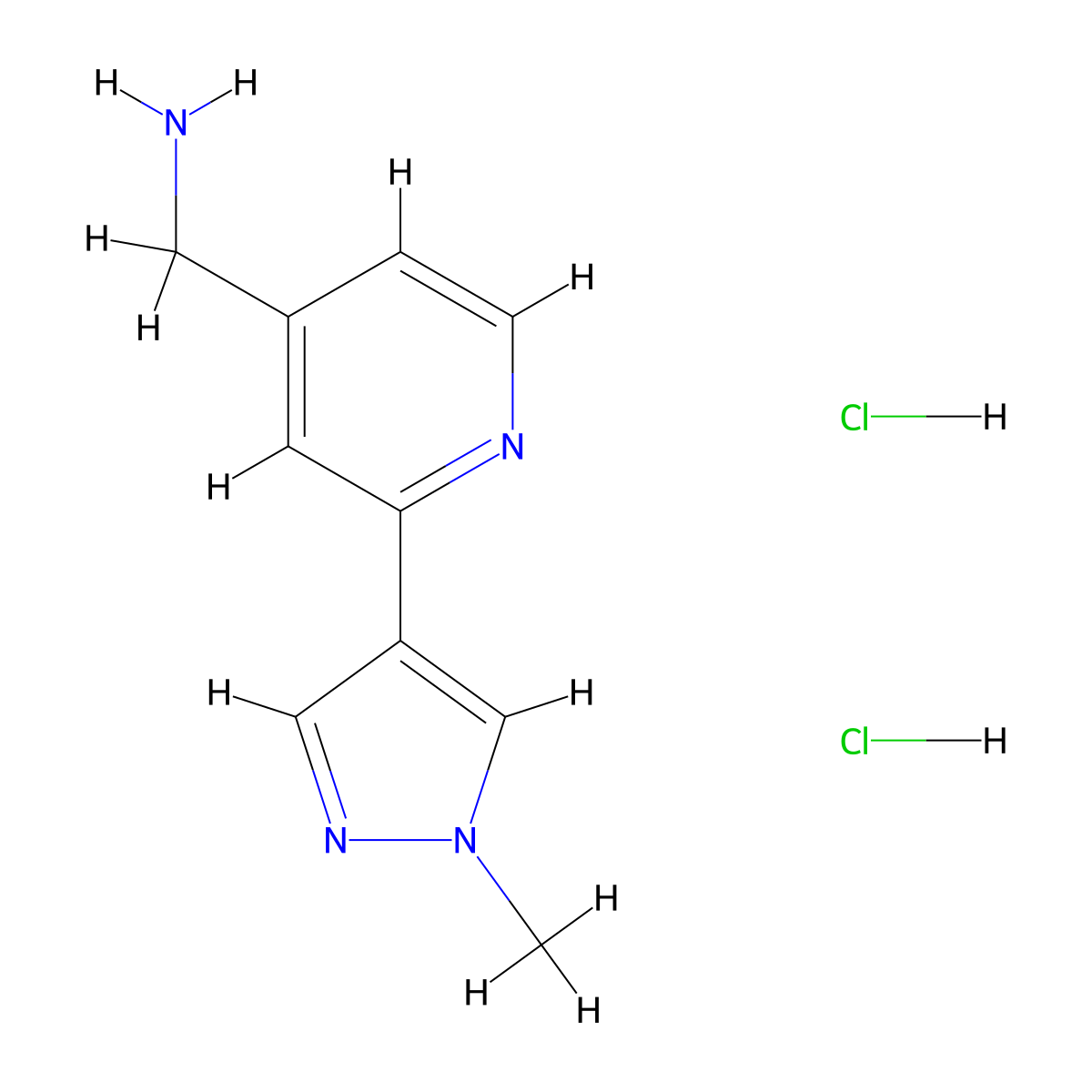 [2-(1-methyl-1H-pyrazol-4-yl)pyridin-4-yl]methanamine dihydrochloride molecular structure, CAS 1949836-82-1