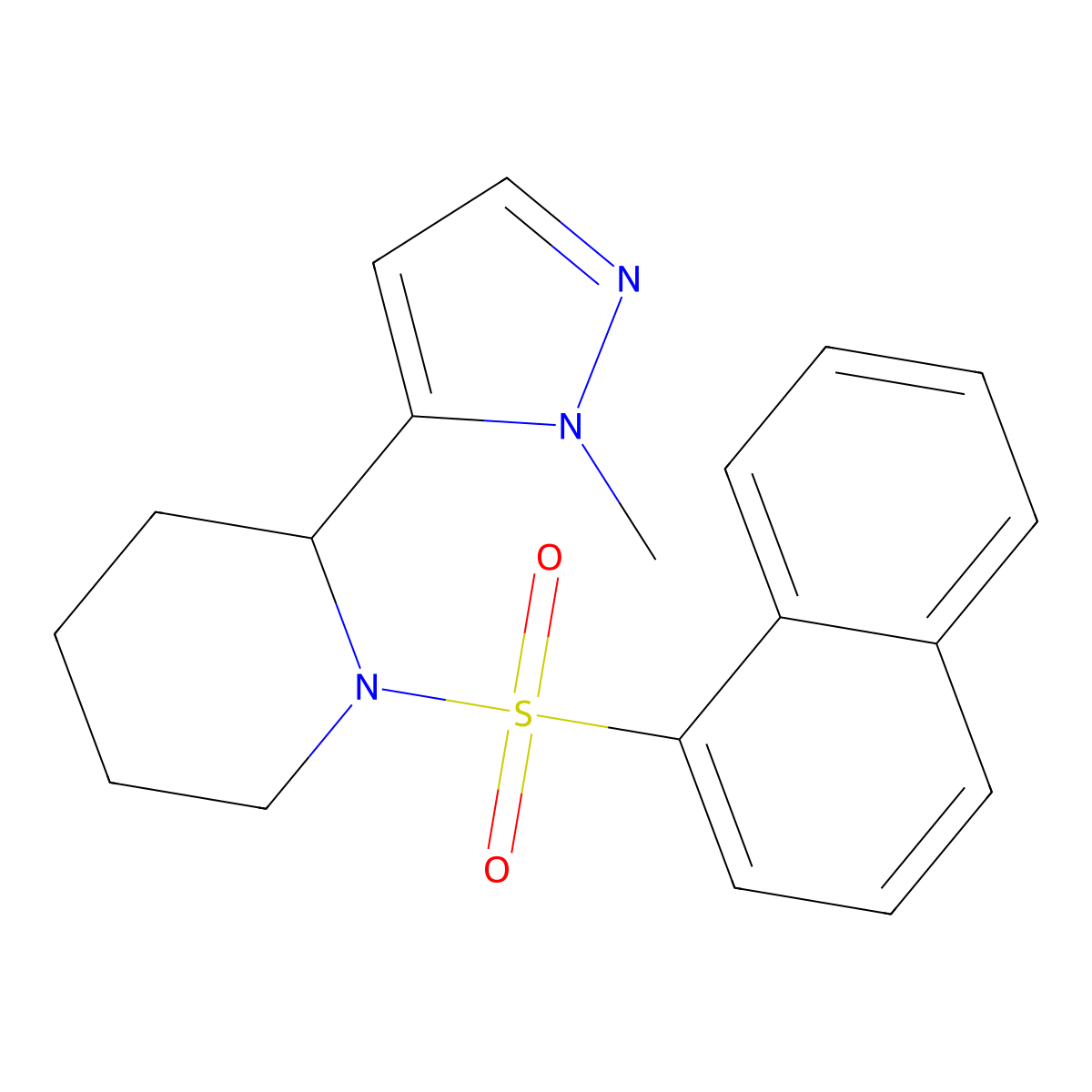 2-(1-methyl-1H-pyrazol-5-yl)-1-(naphthalene-1-sulfonyl)piperidine molecular structure, CAS 1950103-60-2
