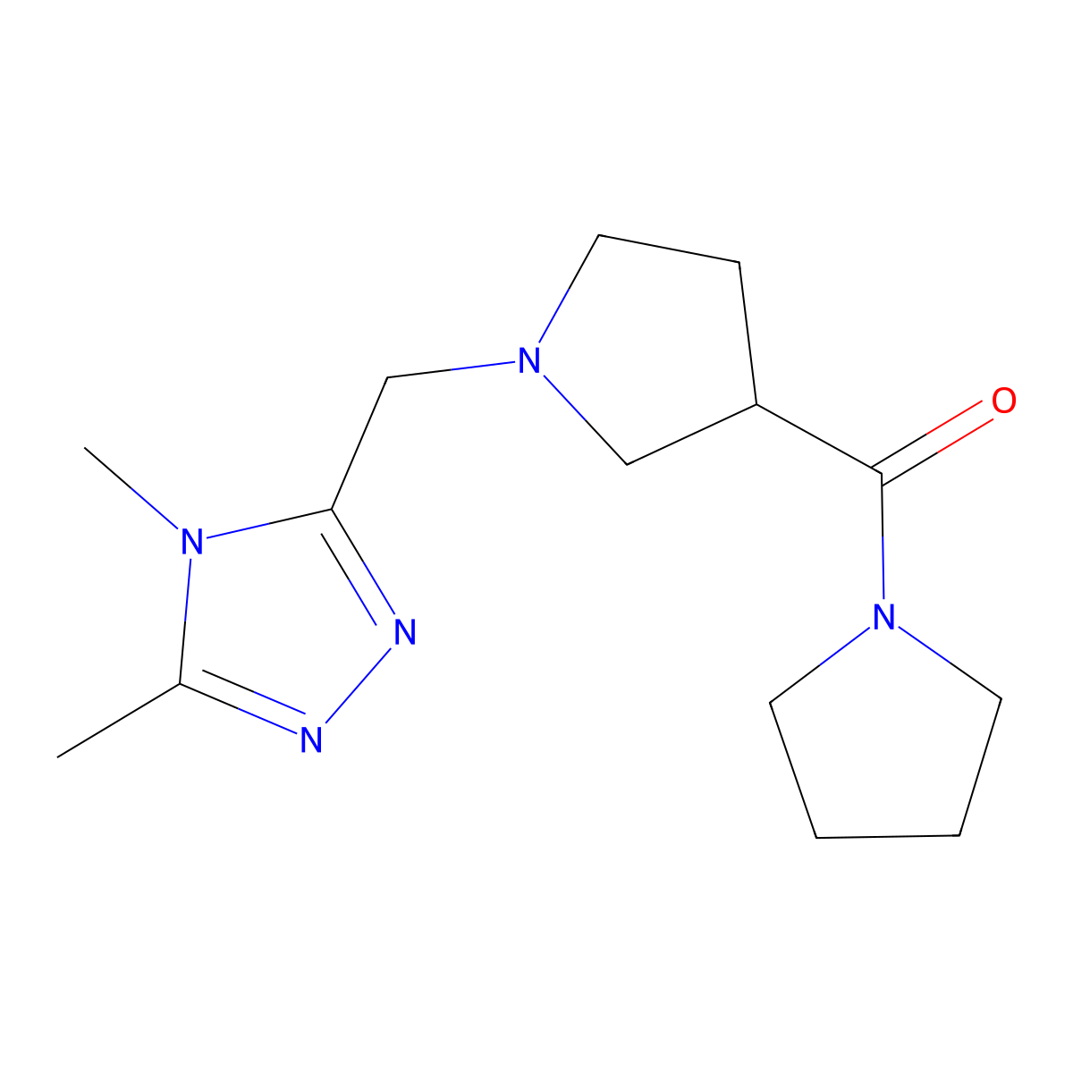 3,4-dimethyl-5-{[3-(pyrrolidine-1-carbonyl)pyrrolidin-1-yl]methyl}-4H-1,2,4-triazole molecular structure, CAS 1950138-34-7