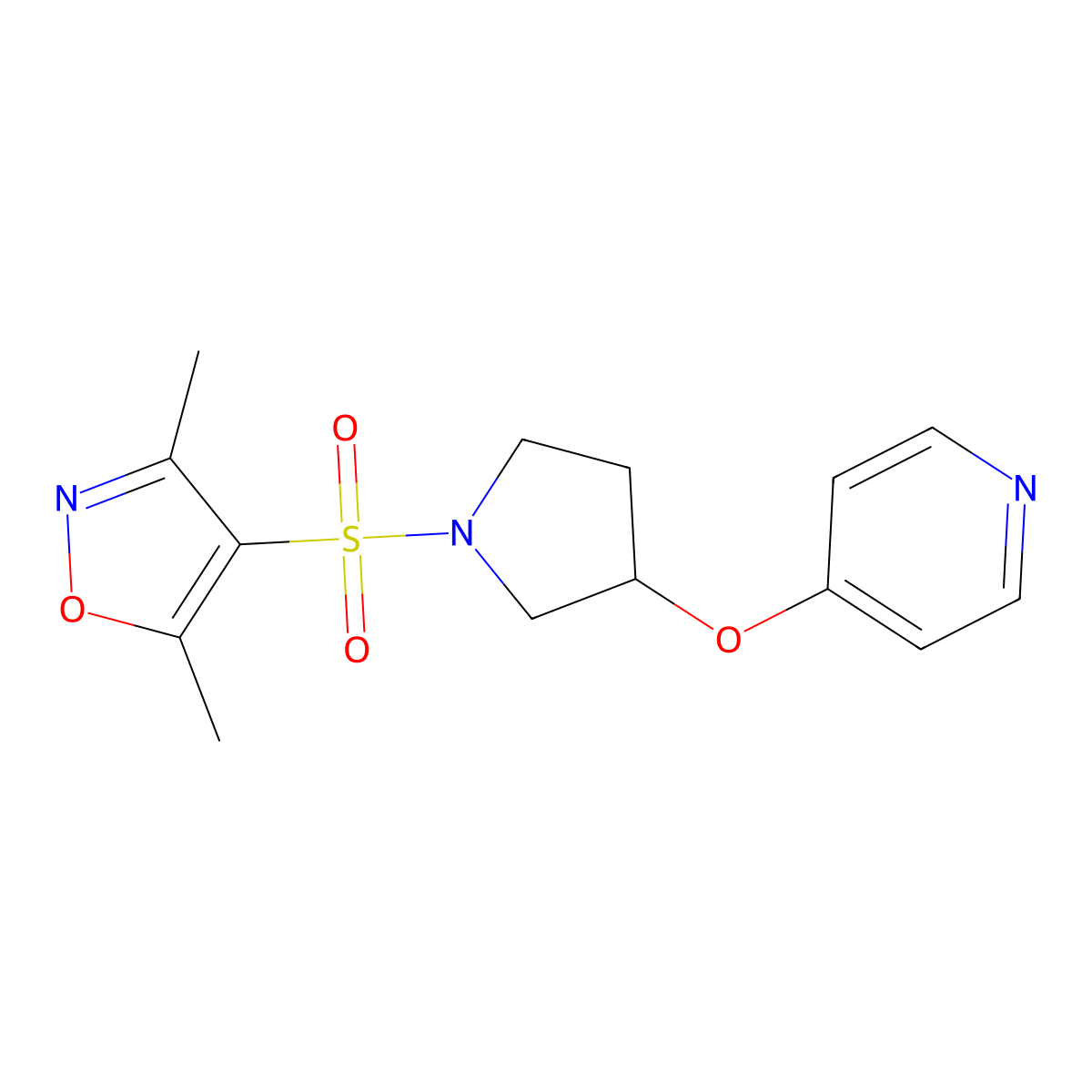 3,5-Dimethyl-4-((3-(pyridin-4-yloxy)pyrrolidin-1-yl)sulfonyl)isoxazole molecular structure, CAS 1950539-79-3